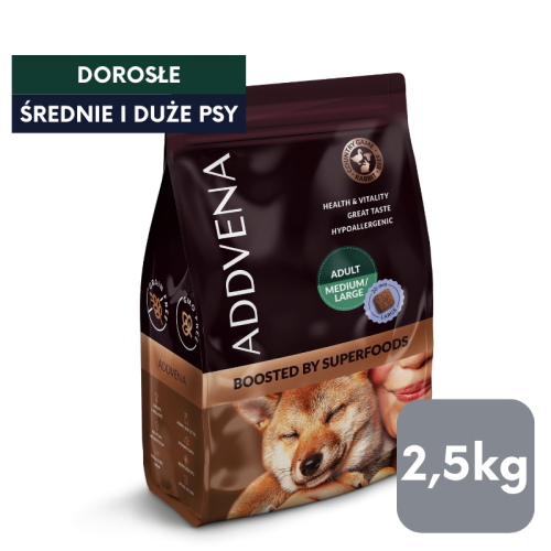 Karma sucha hipoalergiczna dla psów Addvena Boosted by Superfoods średnie i duże rasy 2,5kg