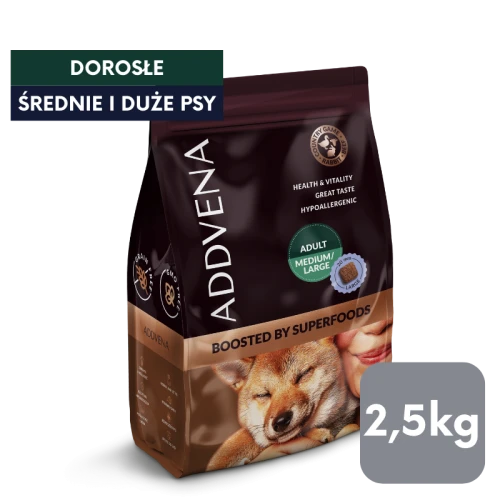 Karma sucha hipoalergiczna dla psów Addvena Boosted by Superfoods średnie i duże rasy 2,5kg