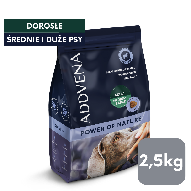 Karma hipolaergiczna dla psów średnich i dużych ras ADDVENA POWER OF NATURE ADULT MEDIUM/LARGE 2,5kg