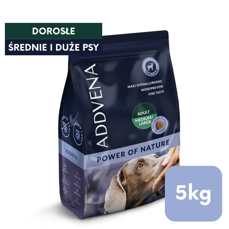Karma sucha bezzbożowa dla psów średnich i dużych ras ADDVENA POWER OF NATURE ADULT MEDIUM/LARGE 5KG