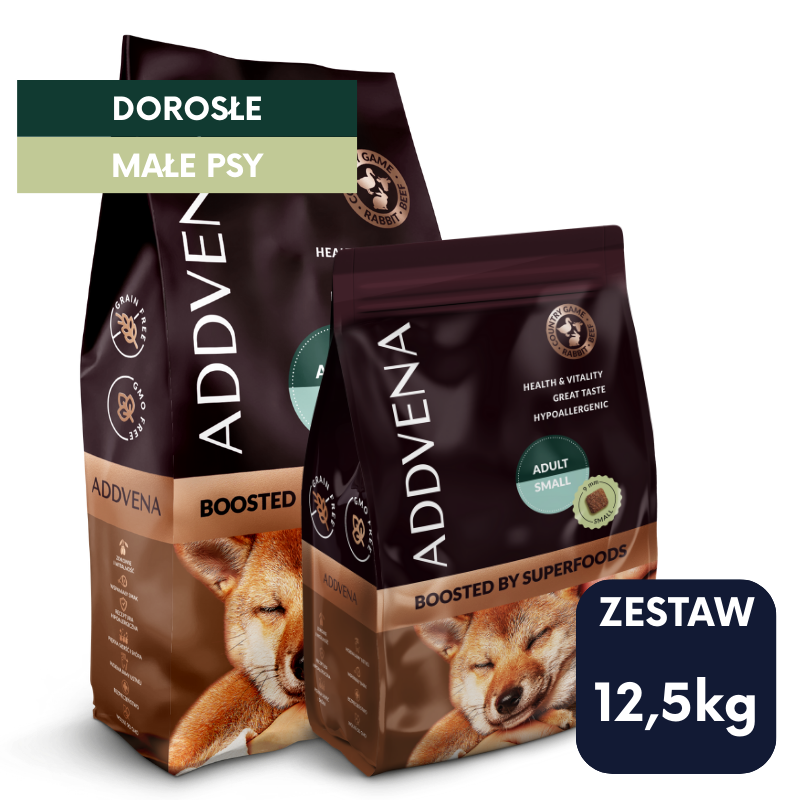 Karma sucha bez zbóż dla psów ras małych i średnich Addvena Boosted by Superfoods 10+2,5kg